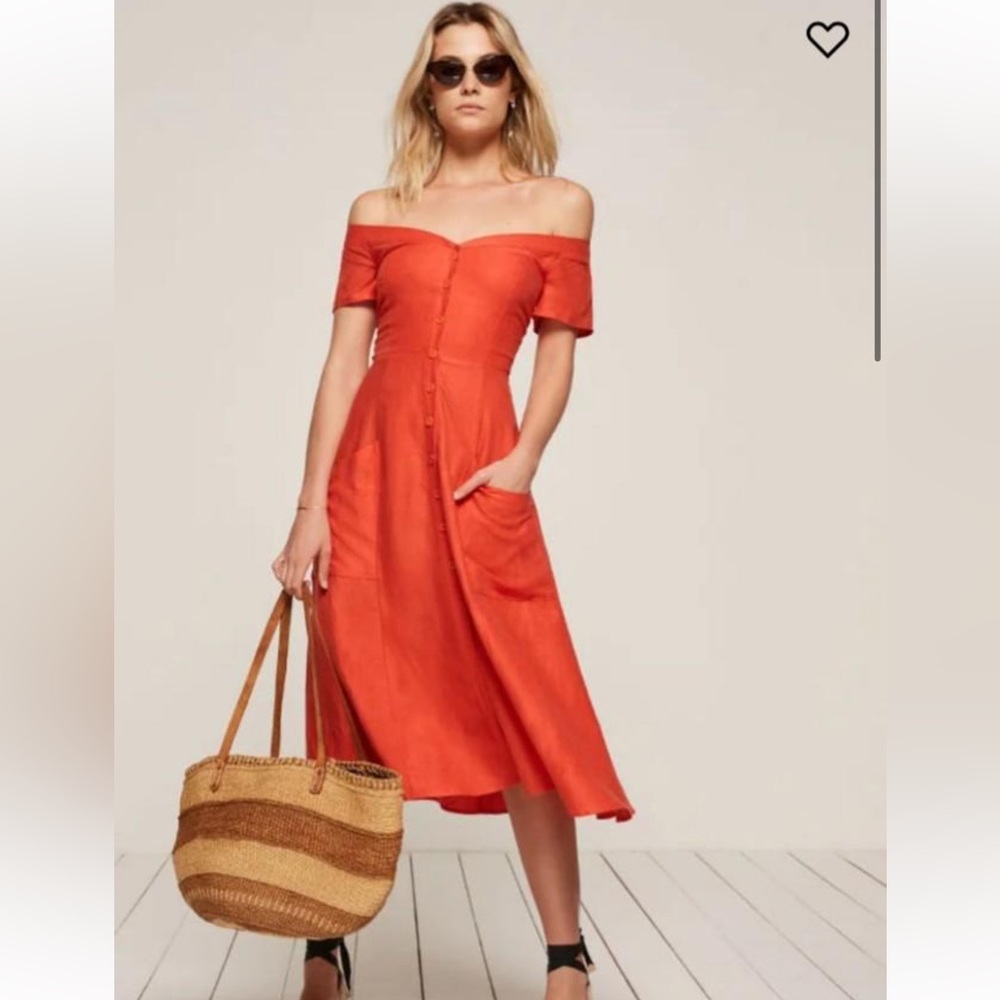 Reformation Red Linen Mariposa Dress